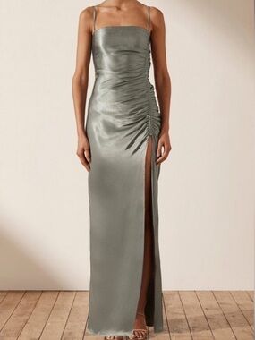 la lune corded ruched maxi dress cream Shona Joy La Lune Ruched Tie Maxi Dress in Cream